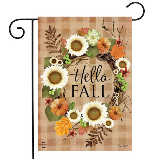Hello Fall Wreath Garden Flag