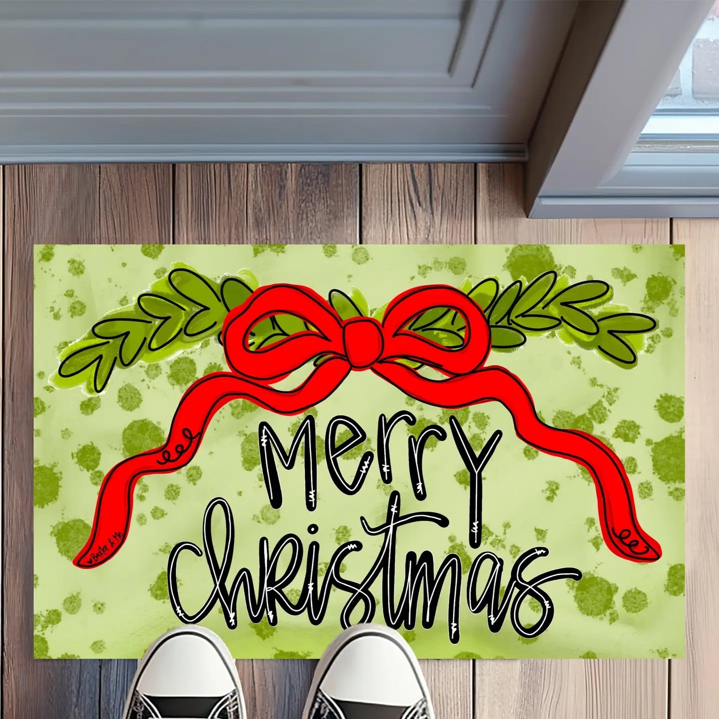 Merry Christmas Ribbon Door Mat