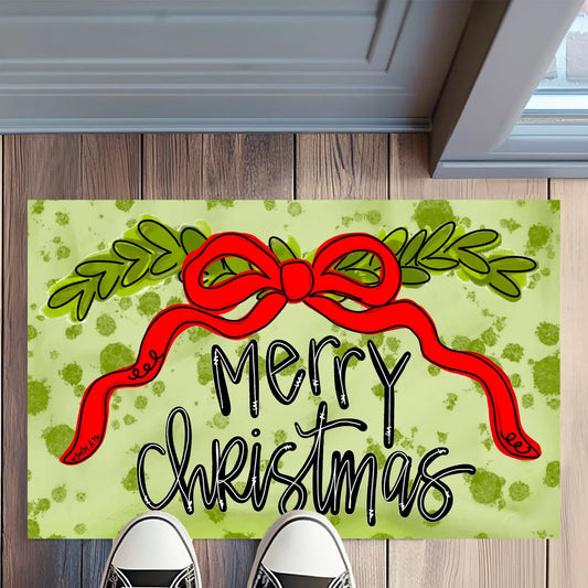 Merry Christmas Ribbon Door Mat