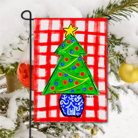 Red Check Christmas Tree Garden Flag