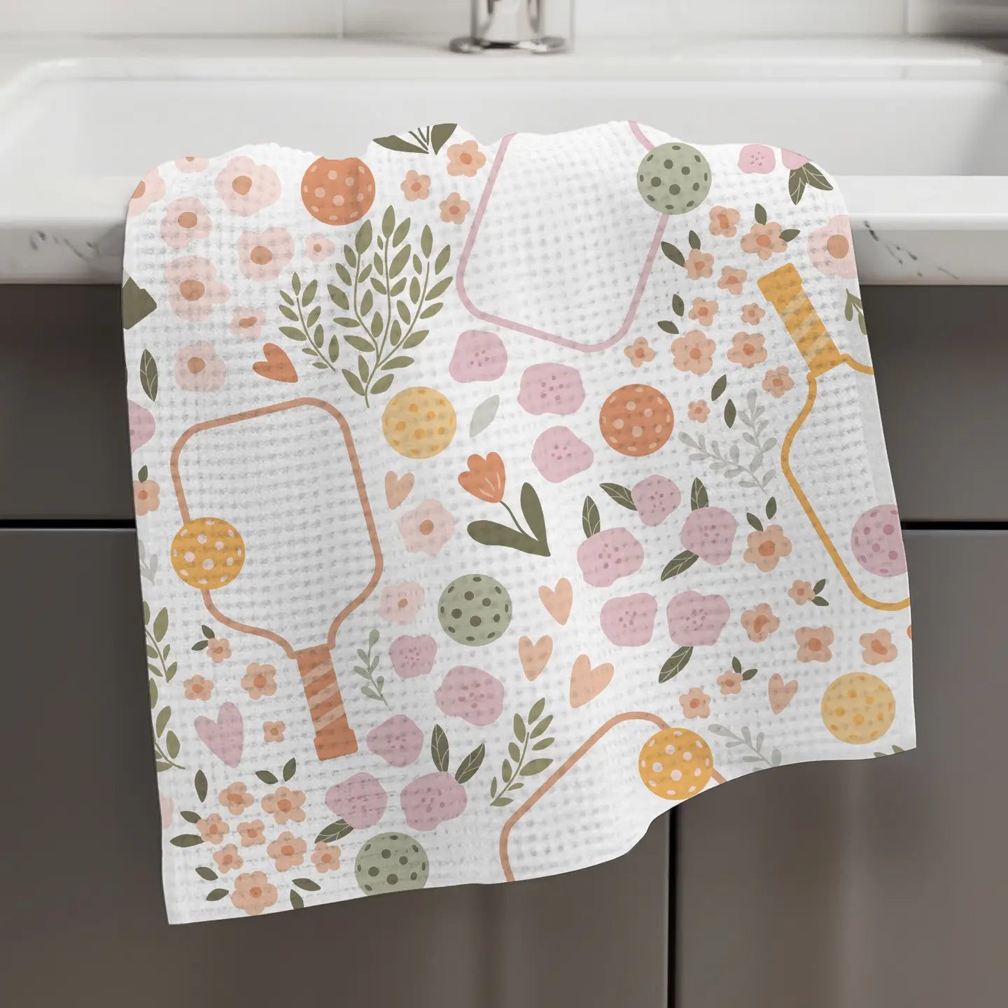 Floral Pickleball Kitchen Towel