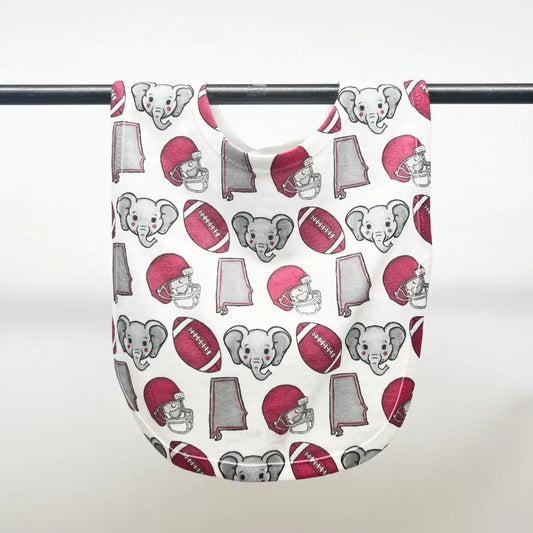 Gray Elephant Crimson Football Baby Bib