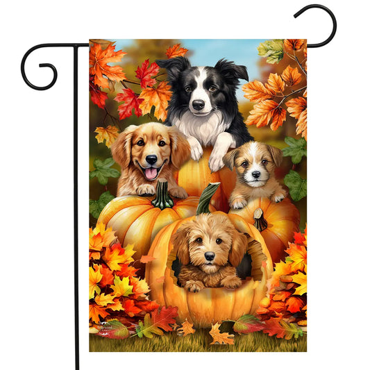 Fall Puppies Garden Flag