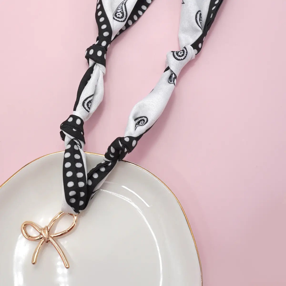 Black & White Bow Charm Scarf Necklace