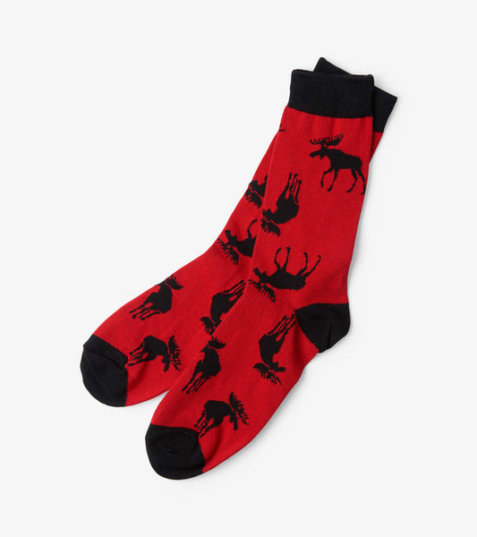 Moose On Red Men's Crew Socks