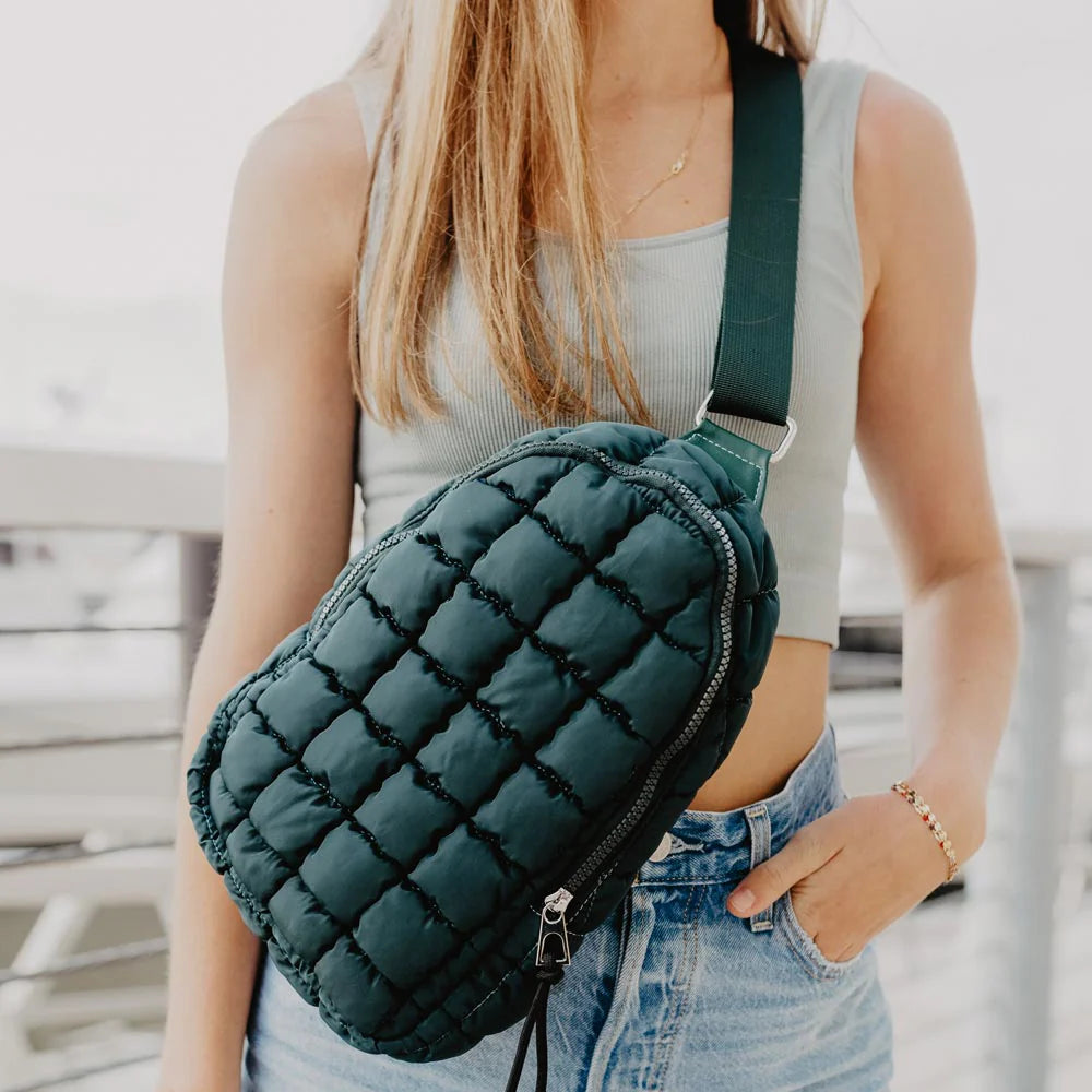 Quilted Sling Bag | Forest Green