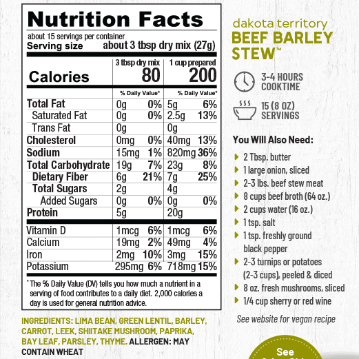 Dakota Territory Beef Barley Stew Mix